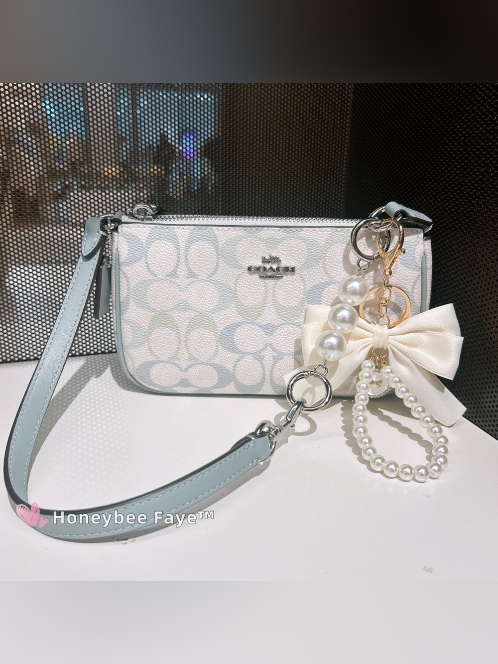Coach Pastel Signature Nolita 19 in Soft Blue and Cream cdw29 + charms